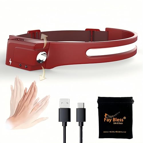 Miniatura 8 de Fay Bless USB C recargable LED sensor faro con ángulo ajustable (negro 9) Negro 9,Banda-JP-Negro 2PCS,Negro -,Rojo