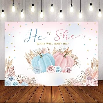 Boho Floral Gender Reveal Backdrop - Pink or Blue Baby Shower Banner 7x5ft