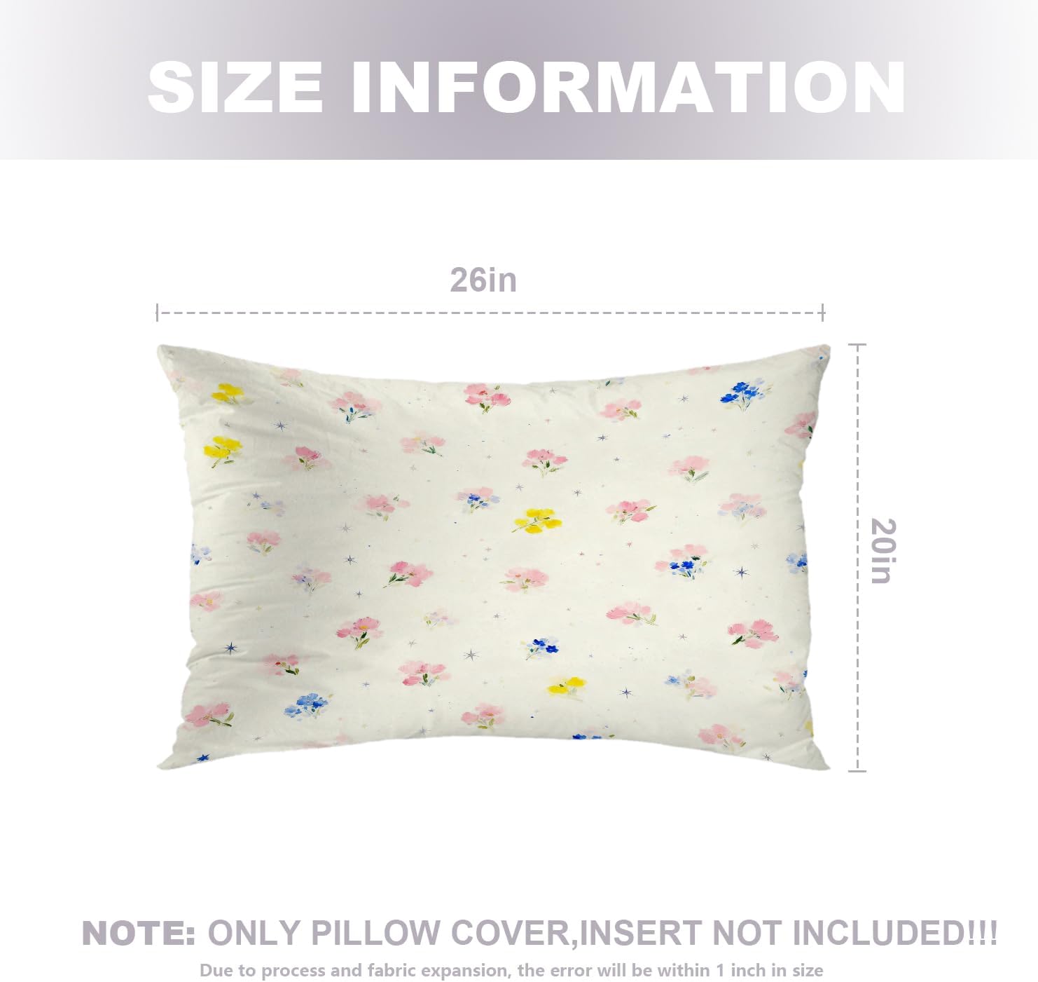 Floral Delicate Vibrant Pillowcases, Watercolor Floral Pattern Bed Pillow Cover Digital Blended Hidden Zipper for Hair Skin Lumbar 20X26 in 2 Pcs