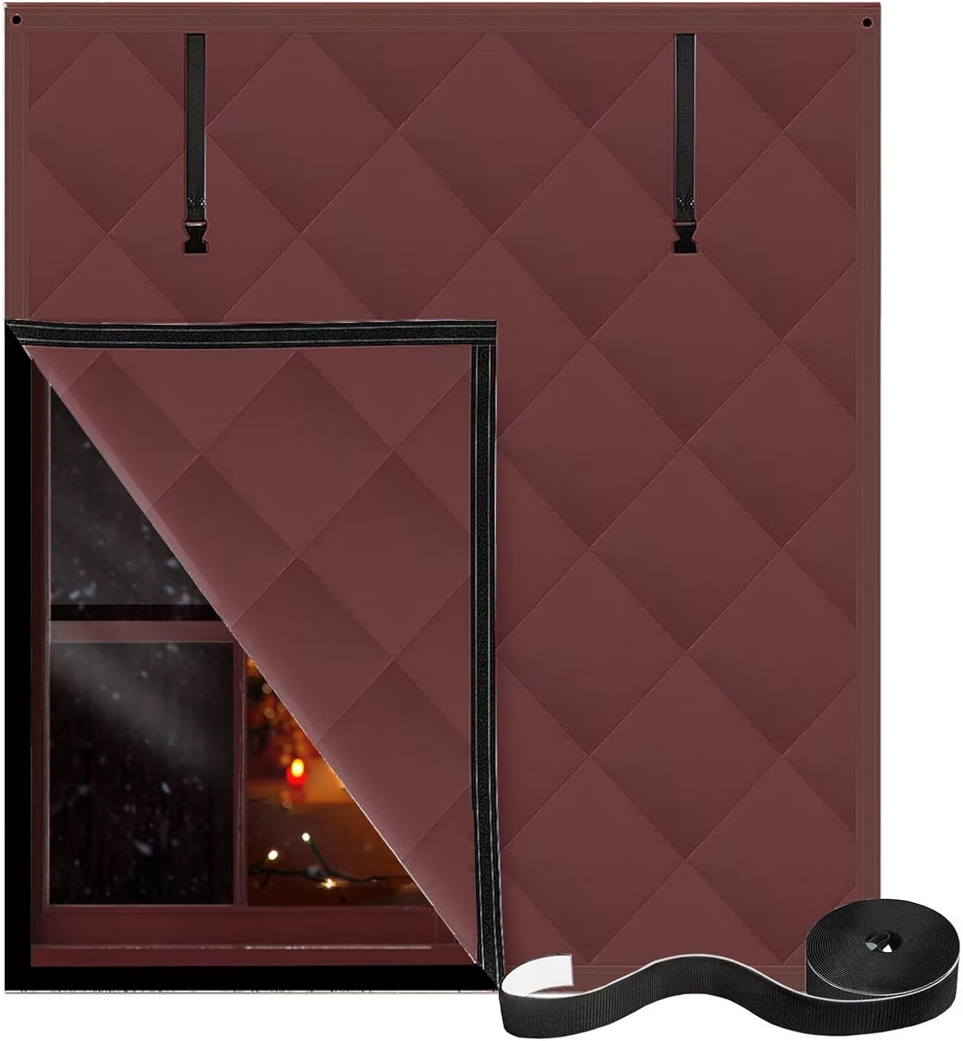 Window Insulation Kit Oxford Cloth Cotton Layer, 65x120cm Window Insulation Kit for Winter Keeping Warm, Thermal Insulated Window Curtain, Window Insulation Kit for Winter Keeping Warm, Brown