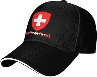 National Emblem Switzerland Switzer Sandwich Baseball Cap Unisex Fishing Sun Hats Vintage Breathable Daily Wear Golf Hat for Outdoor Sports Black