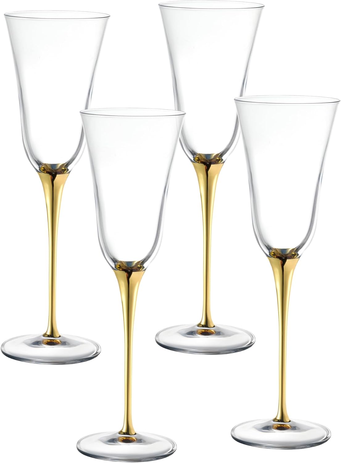 Barski Toasting Flute Glass - Champagne - Flutes - Set of 4 Crystal Glasses - Gold Stem - Wedding Toasting Flutes - 8 oz. - Made in Europe - Image 3