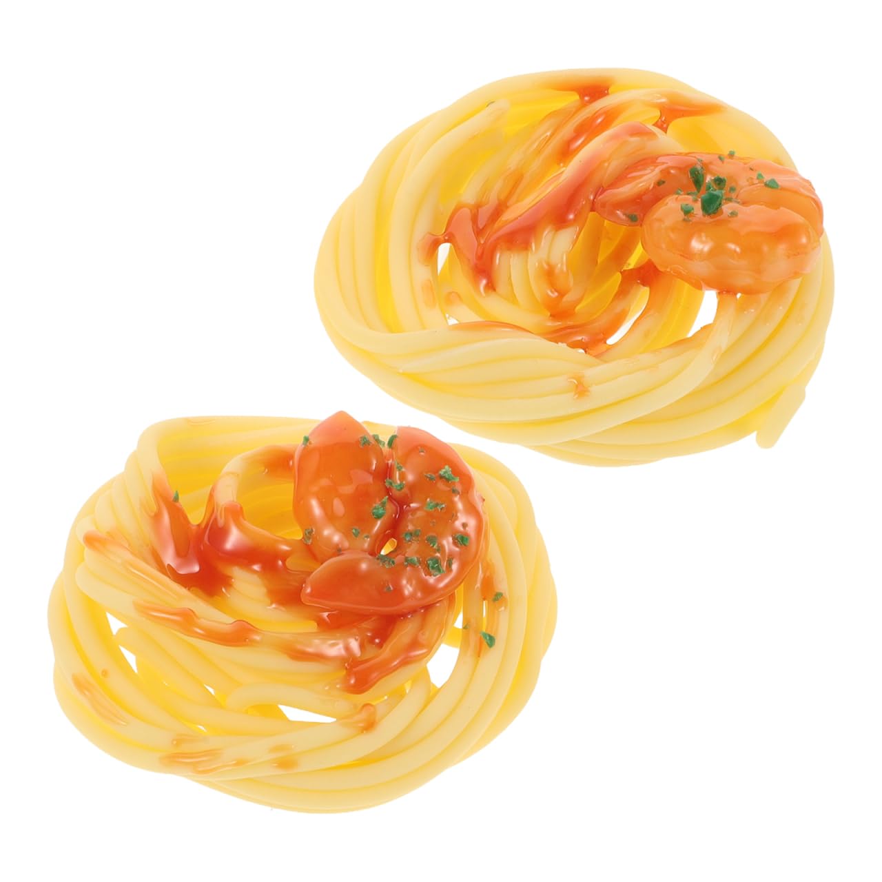 Supvox 2 pezzi di spaghetti modello con gamberetti realistici per pasta artificiale per ristorante, durevole, finto cibo, versatile come decorazione da tavolo fotografica