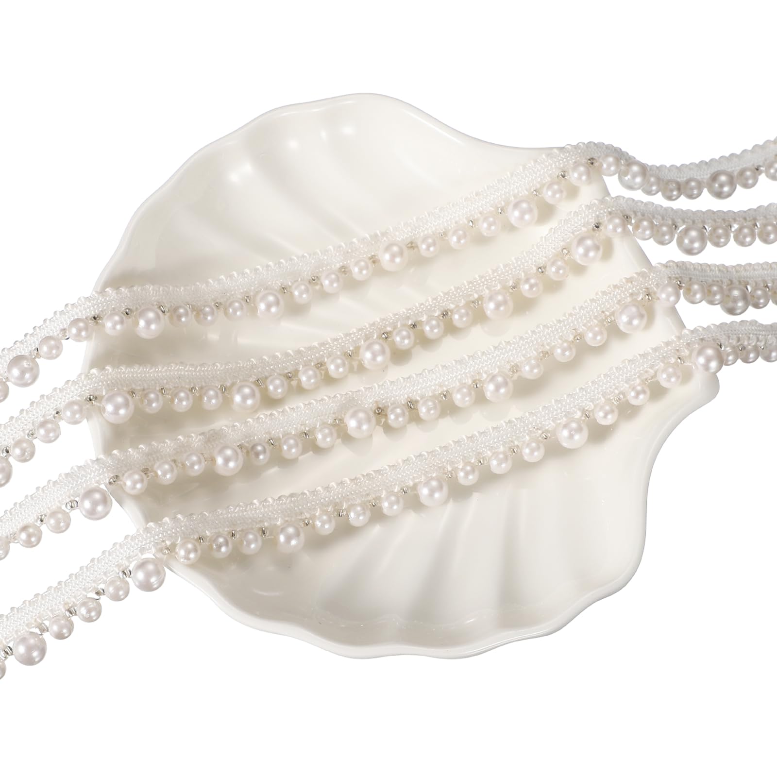 Cinta de encaje de perlas para decorar vestidos de novia y manualidades, 5 yardas blanco