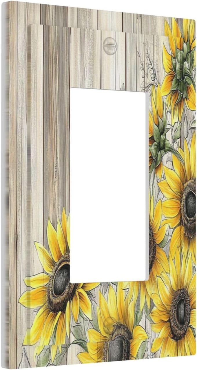 Decorative Outlet Covers Floral Sunflower Rustic Flower Vintage Wood 1 Gang Single Rocker Light Switch Cover Plate Wall Plates Gfci Faceplate For Farmhouse Cabin Decor image 2