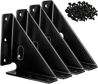 L&M Heavy Duty Gusset Joints 4 Pcs, Trapezi Corner Code, Bracket Corner Brace Bracket Fasteners, Furniture Shelf Support Joint Fasteners for Table, Chair Cabinet Bed Stabilization (Black)