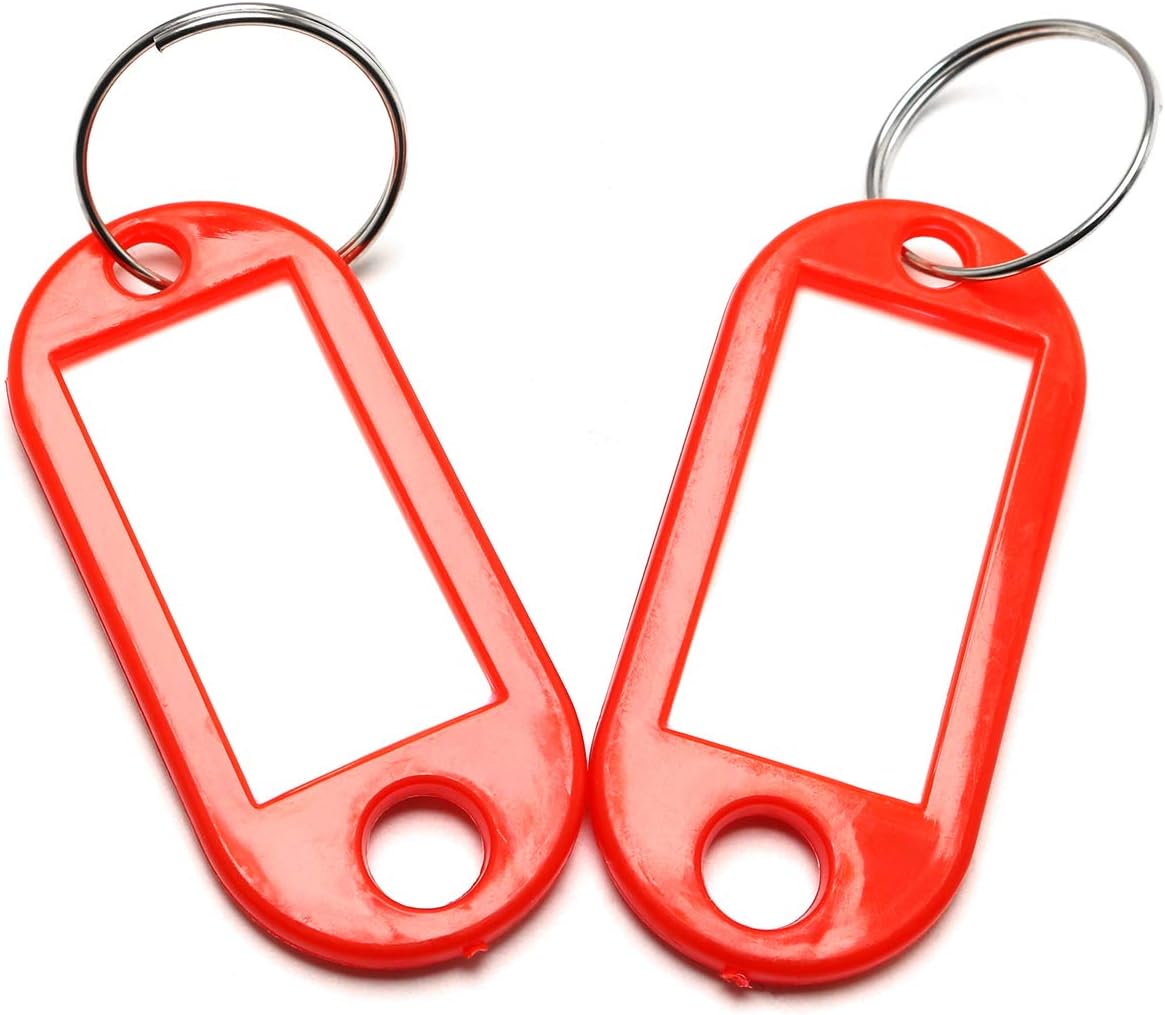 heyous 40pcs 5x2.2cm Key Ring Label Tags Plastic Keys Holder and Identifier Name Number Address Information Label Card for Keys ID, Black/Red