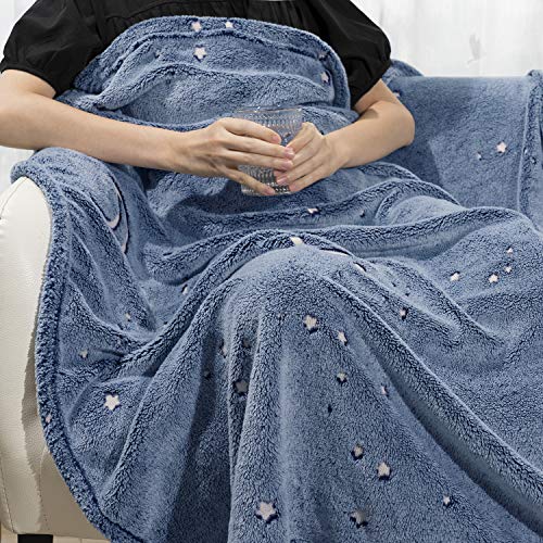 Glow In The Dark Throw Blanket, Moon And Stars Soft Warm Cozy Fuzzy Plush Blanket For Kids Teenage Boys Girls Women Best Friend Birthday Christmas (50 X 60 Inches Blue) #TOP7