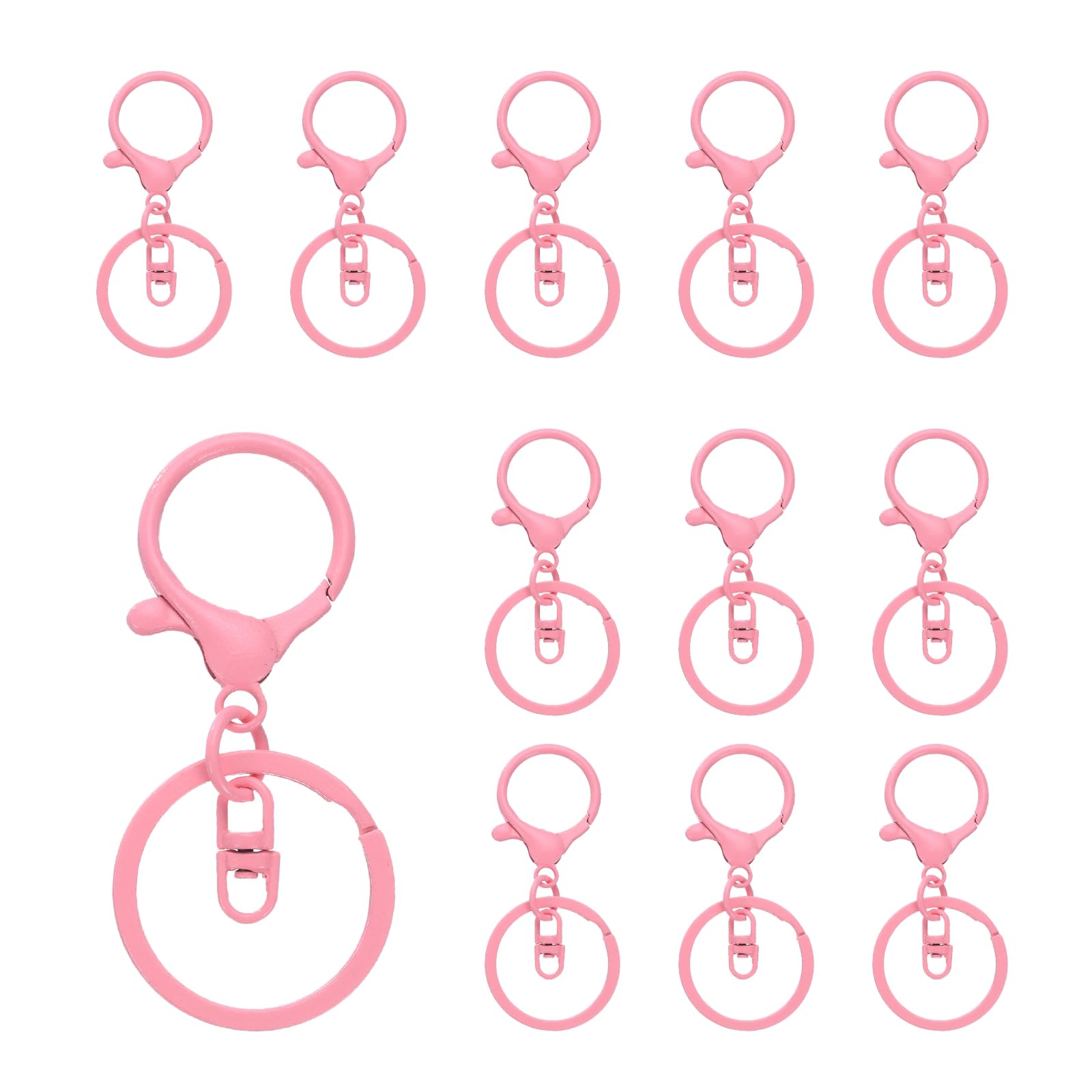 uxcell Lobster Claw Clasps Keychain, 12 Pcs Lobster Claw Clasp Hook with Swivel Trigger Clip and Flat Split Keychain Ring for DIY Craft Key Chain Accessories, Light Pink