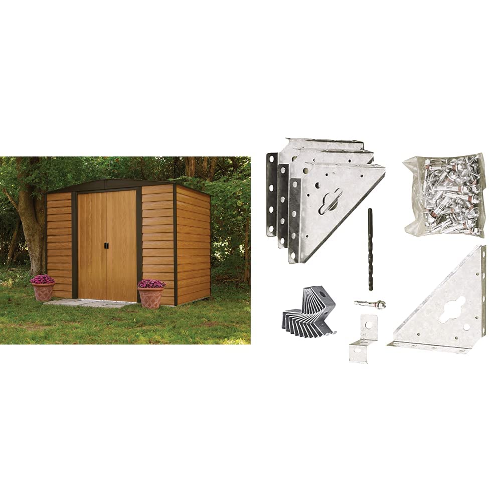 Arrow Shed WR86 Arrow Woodridge Low Gable Steel, Coffee/Woodgrain 8 x 6