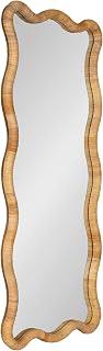 Kate and Laurel Rahfy Boho Scalloped Rectangle Rattan Wall Mirror, 22 x 48, Natural Wood, Decorative Rectangular Wavy Mirror with Authentic Rattan Frame for Bedroom Mirror Decor