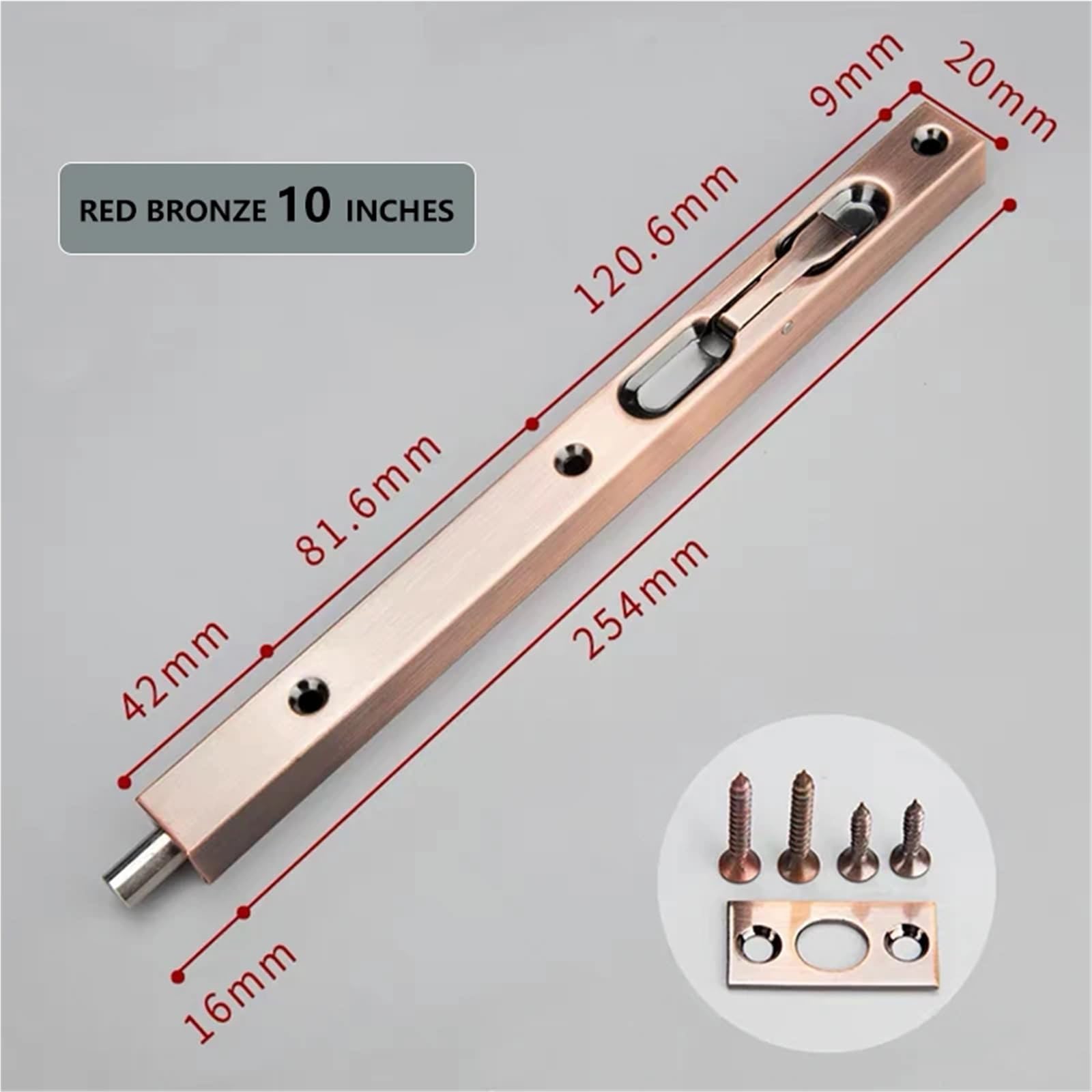 Chiavistello per porta in acciaio inox 304, a scomparsa, serratura scorrevole, a prova di polvere, per bagno (10 rosso antico)