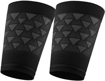Thigh Compression Sleeves for Men & Women – Anti-Slip Hamstring & Quad Support Braces – Graduated Compression for Muscle Recovery, Injury Prevention, Sports & Gym – Black (1Pair)