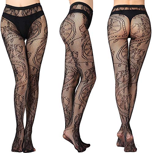 Medias de Rejilla para Mujer Tejido Jacquard Lencería Legging Ultrafino Malla elástica Agujero Agujero 2-Pack,1,OneSize Cover