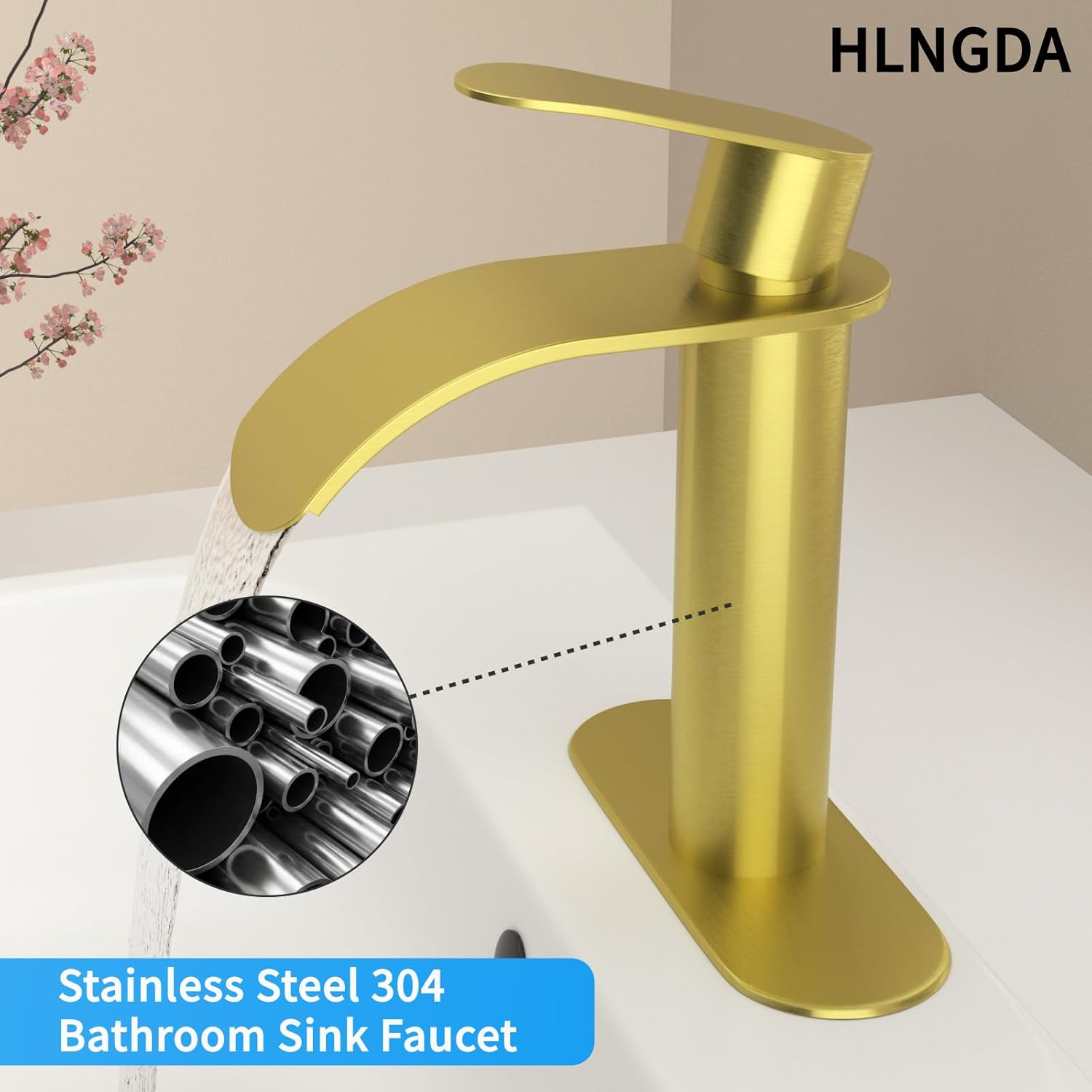 Vessel Sink Faucet,1 Hole Single Handle Tall Bathroom Vanity Faucets,Faucet for Bathroom Sink Modern Utility with Metal Pop Up Drain,Rv Lavatory Faucet Basin Mix Tap Solid Brass,Brushed Gold