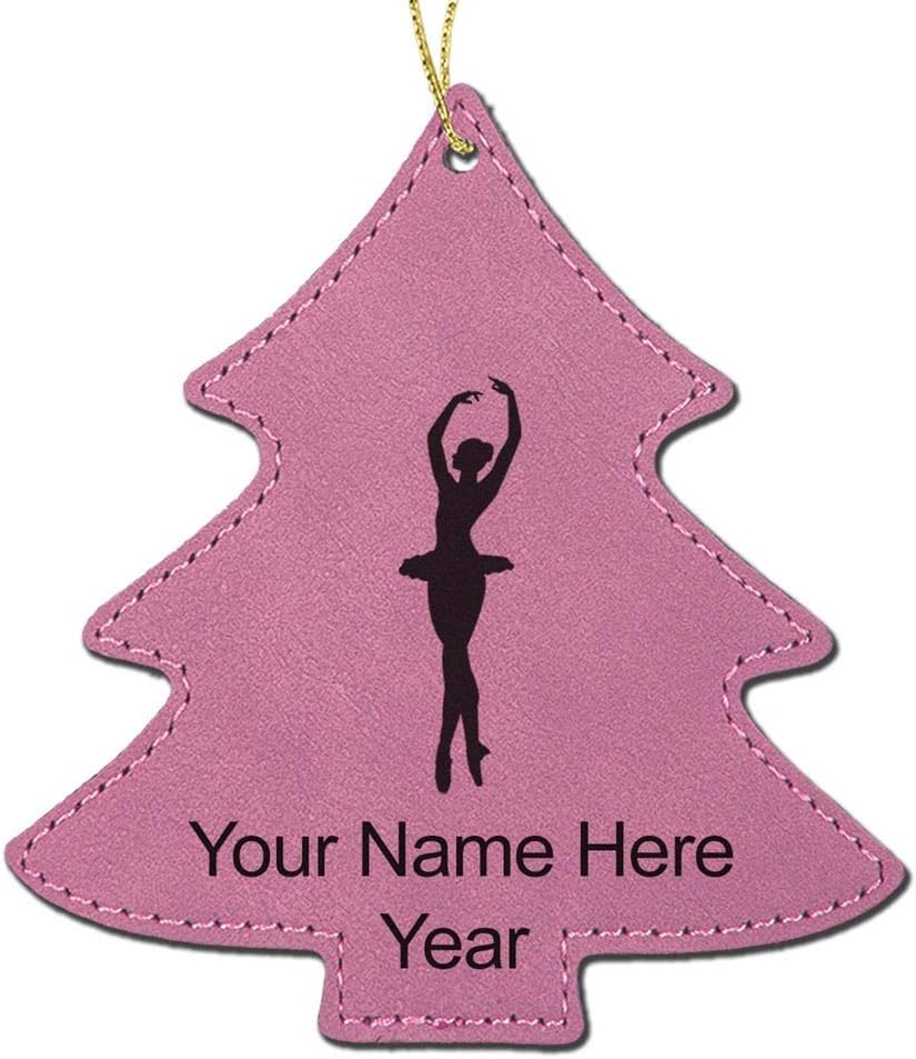 LaserGram Personalized Christmas Ornament, Ballet Dancer Woman, Faux Leather, Custom Laser Engraved Gift Idea (Tree Shape, Pink)