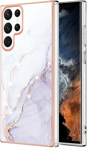 Dinglijia Funda para Samsung Galaxy S22 Ultra, TPU suave + patrón de mármol IMD diseño delgado mejorado para cámara y protección de pantalla para