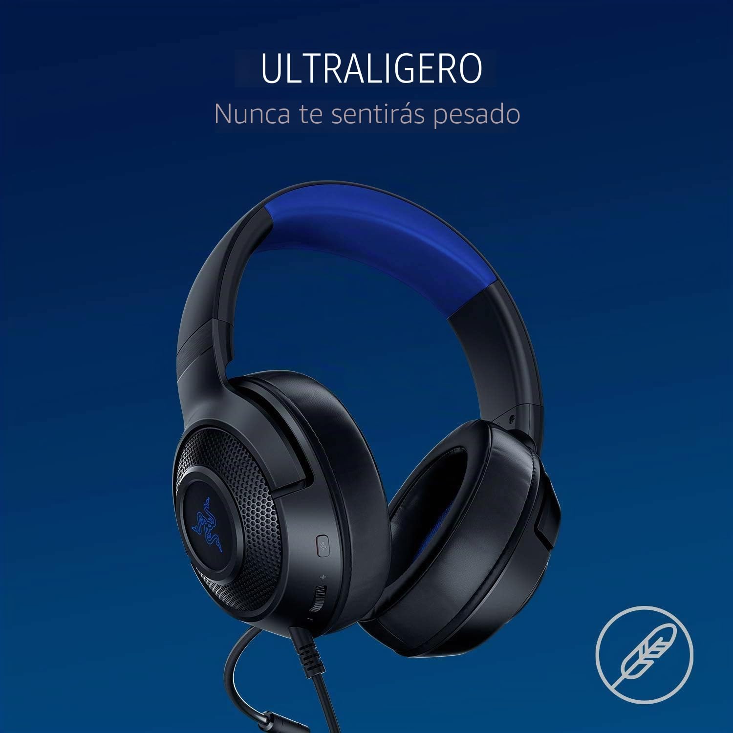 Razer Kraken X - Auriculares para Videojuegos ultraligeros para Consola, Sonido Envolvente 7.1, Marco Ligero, micrófono cardioide Plegable para PC, Xbox, PS4, Nintendo Switch, Color Azul y Negro