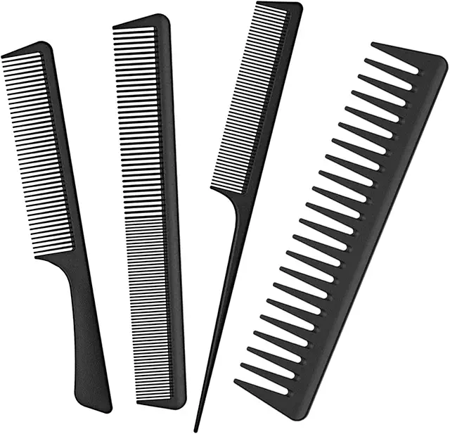 Ensemble de 4 Peignes à Cheveux en Fibre Carbone Antistatique - Hommes et Femmes