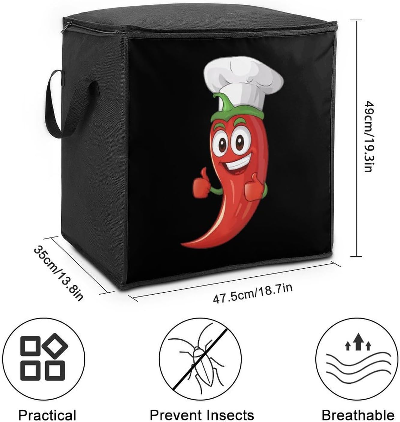 Chili Pepper Chefs Hat Large Comforter Blanket Storage Bags Bins 70L Closet Organizer with Handles