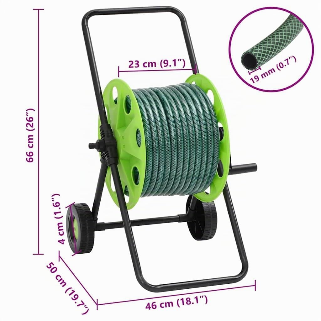 vidaXL Carrello Avvolgitubo Verde con Set Raccordi Tubo 0,75" 30 m PVC