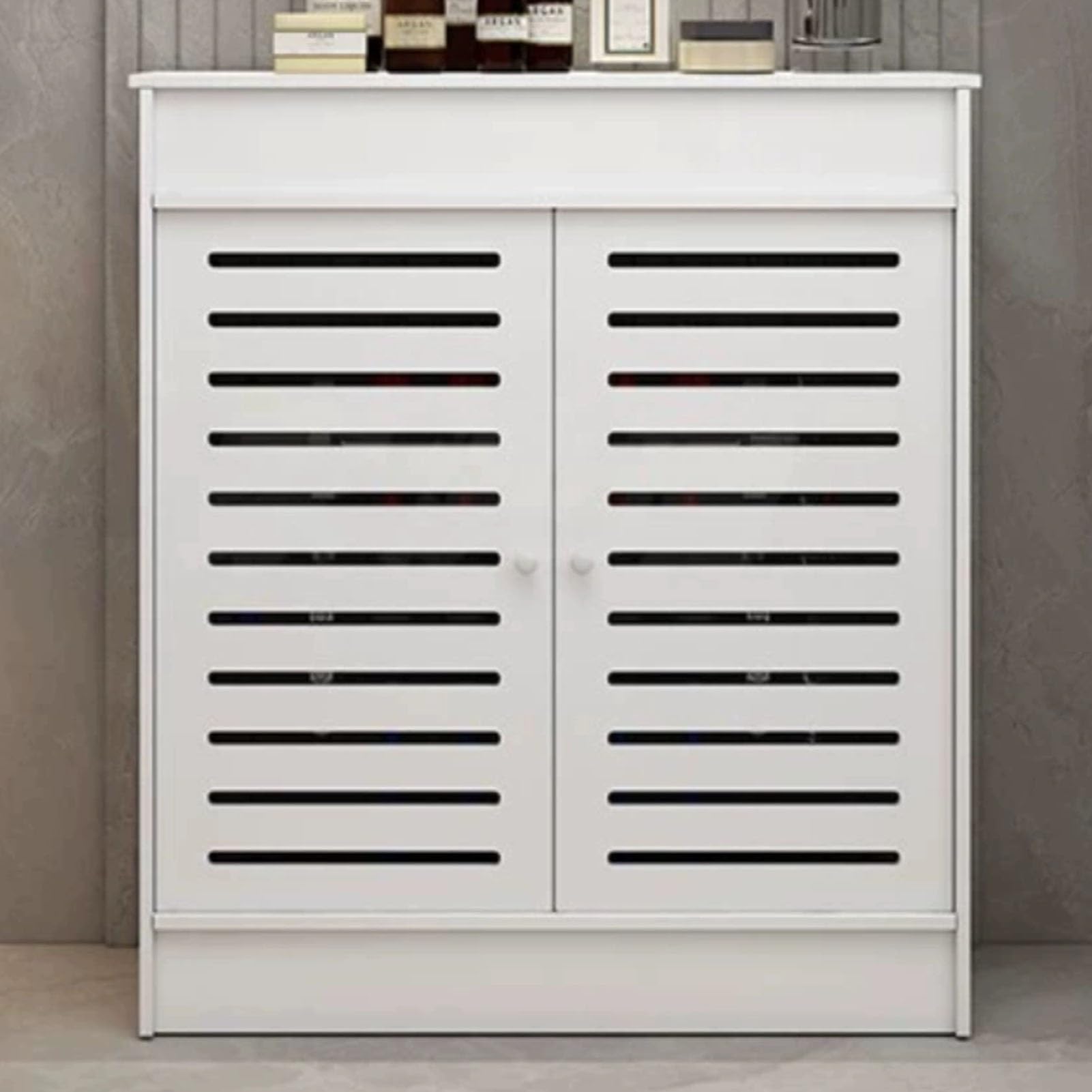 Cache radiateur étagère armoire chauffante PVC portes doubles rangement