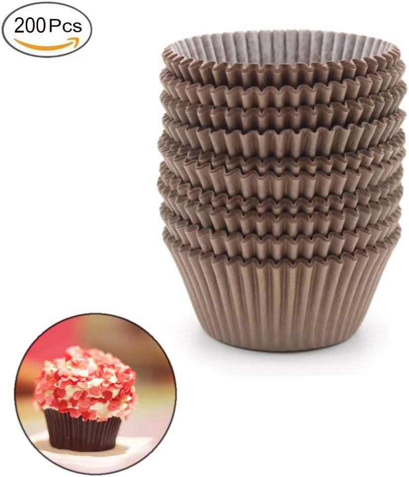 YUYIKES Standard Size Paper Baking Cups Muffin Cupcake Liners 200 Count (Brown)