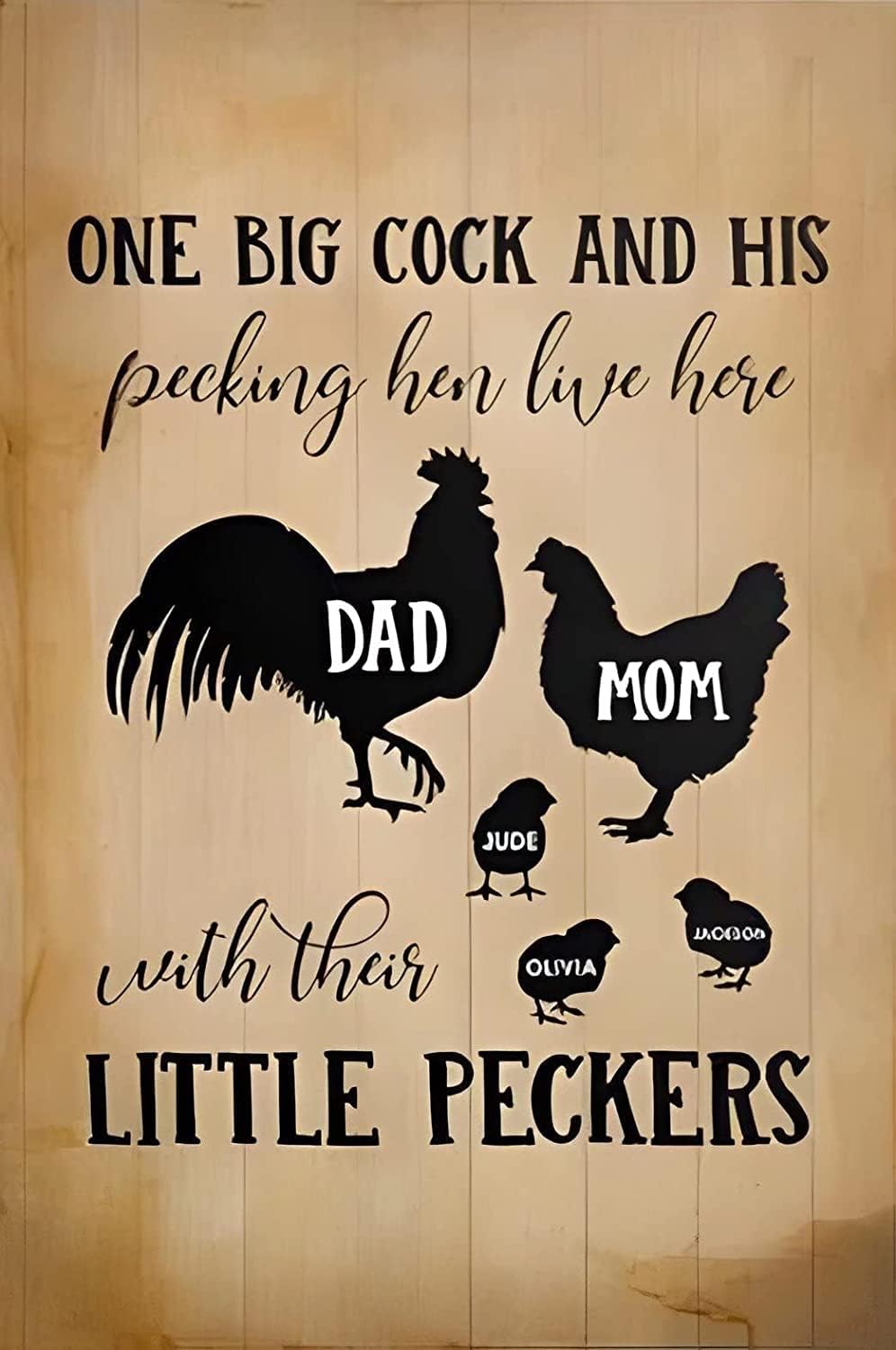 One Big Cock And His Little Peckers Metal Tin Sign Chicken Poster Painting For Home Notice Ranch Farm Iron Mesh Fence Family Wall Decor 8x12 Inch