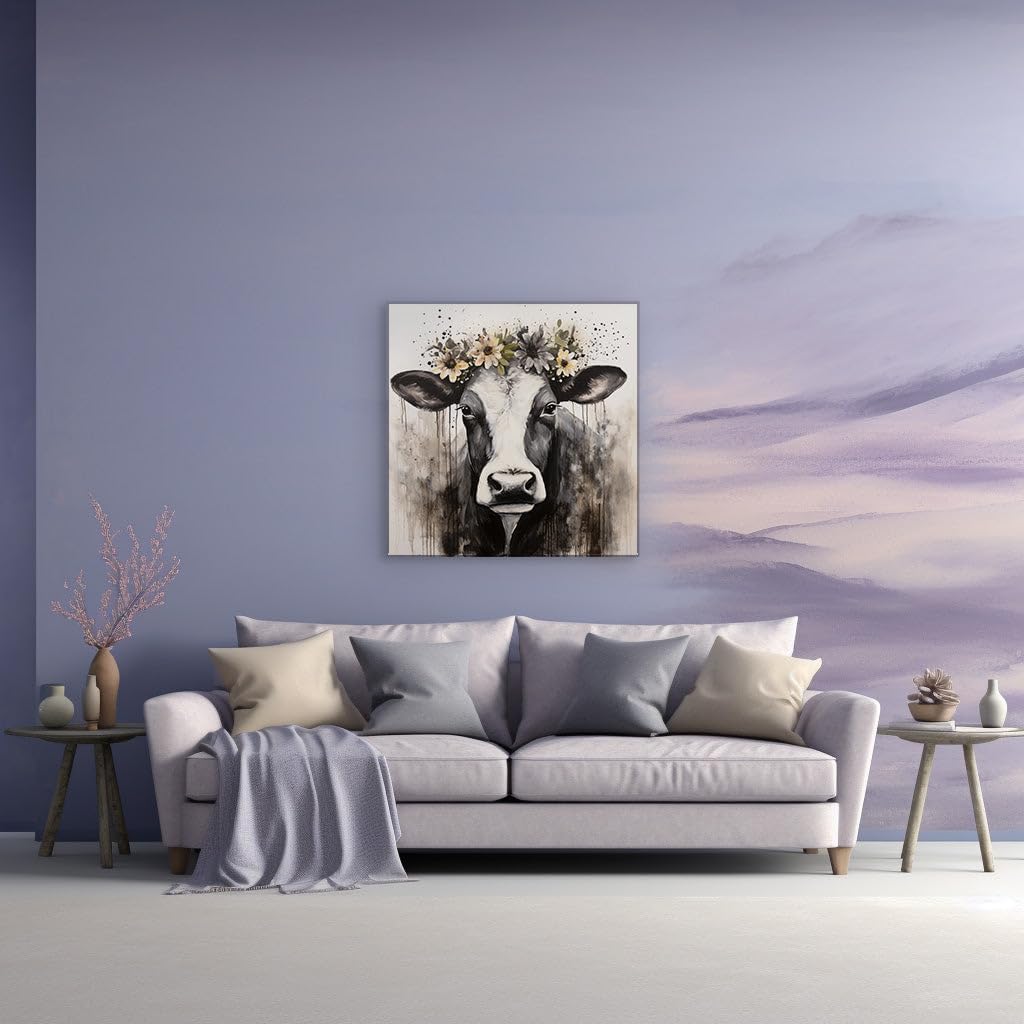 Canvas for Living room. Whimsical Bovine Elegance: A Watercolor Study in Contrast and Serenity, 27 x 18 inch Canvas Wall Art - Contemporary Masterpieces - Modern Home Decor - 69x46 cm (27x18 inch)