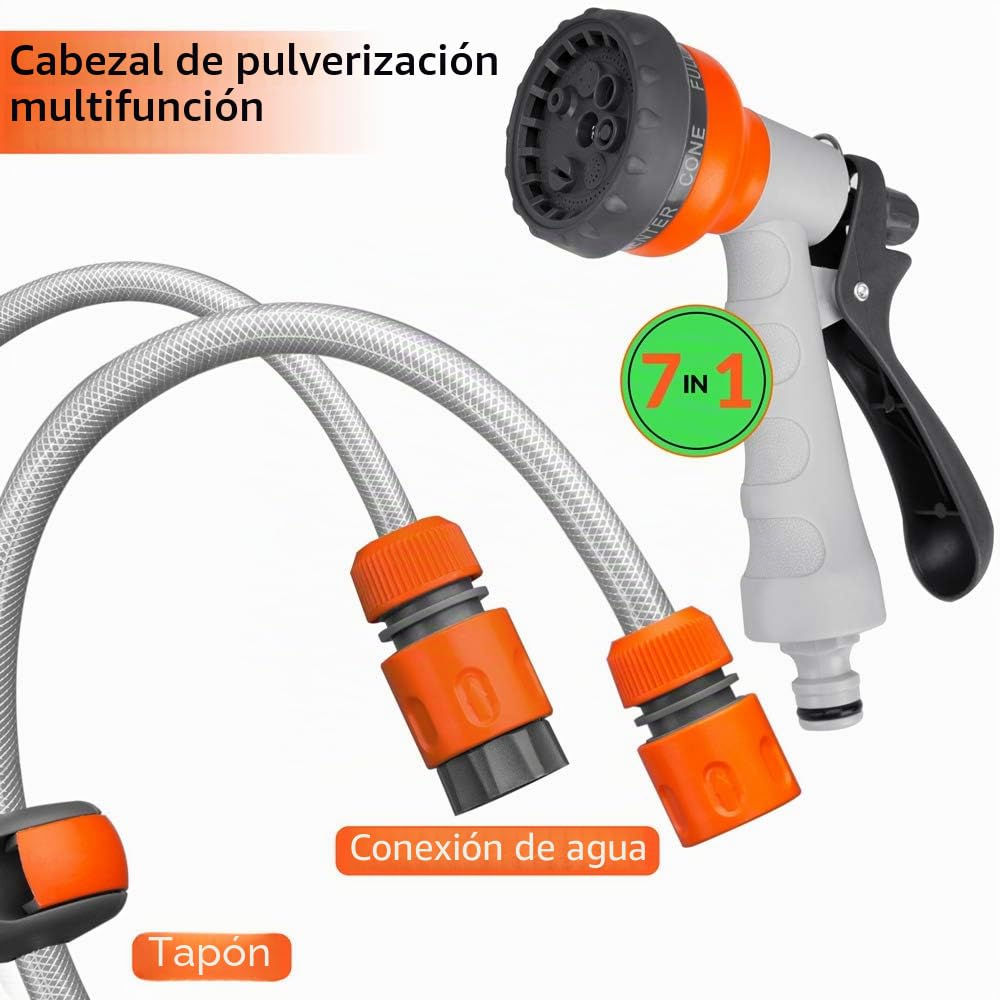 GARDEBRUK® Carrete Manguera Retráctil 30 m Sistema Enrollado Automático Soporte Pared Giratorio 180° Boquilla Roceado 7 Modos Riego Jardín Exterior