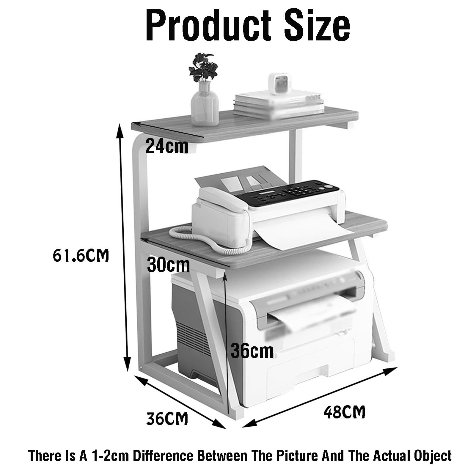 2-stufiger Desktop-Druckerständer, Schreibtisch-Organizer-Aufbewahrungsregal, Faxständer-Aktenständer-Bücherregal, Geeignet for Home-Office-Faxgerät-Scanner-Dateibücher (Color : White)
