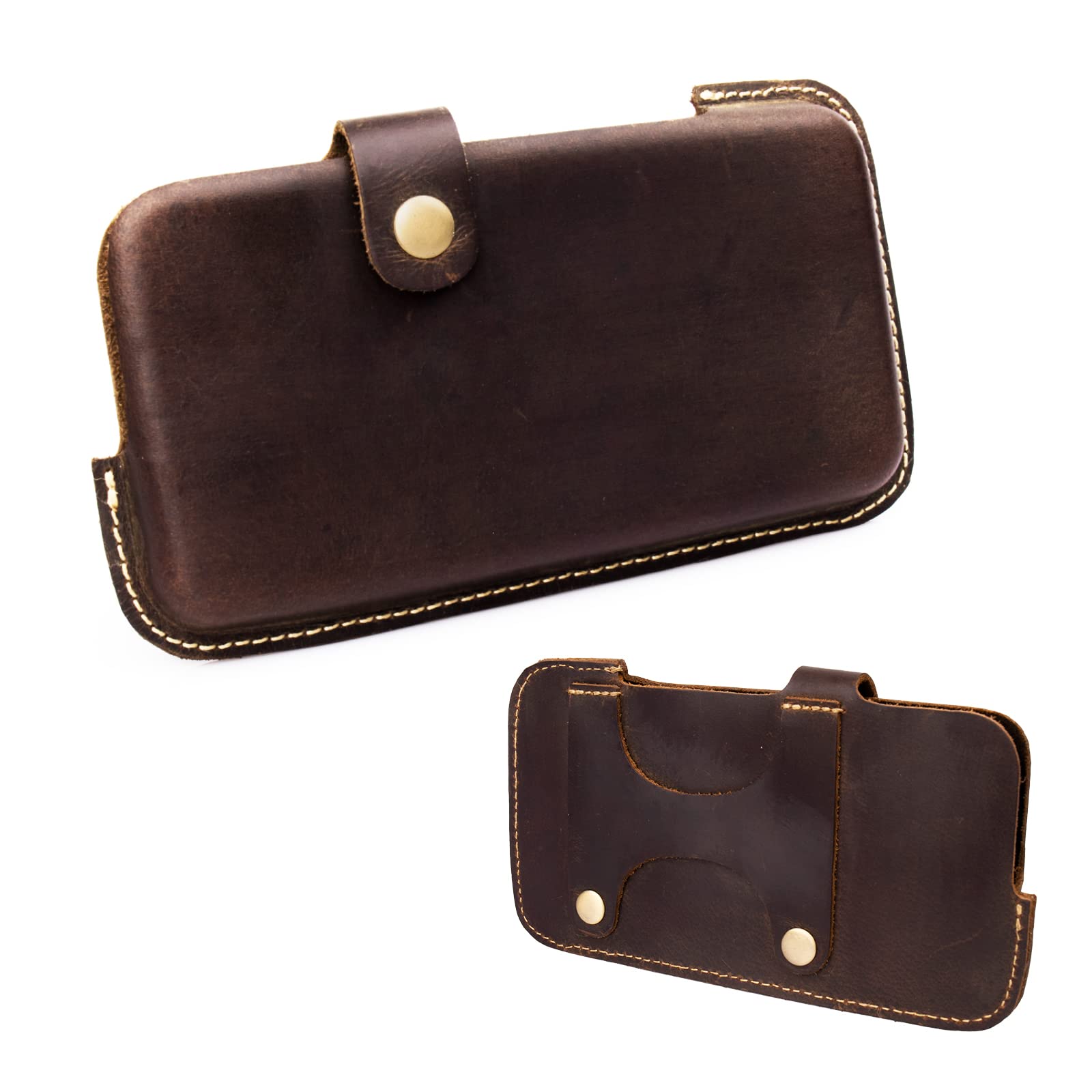 Gentlestache Leather Phone Holster for Belt Loop, Cell Phone Holder,Horizontal and Vertical Two Ways use Leather Belt Pouch Darkbrown