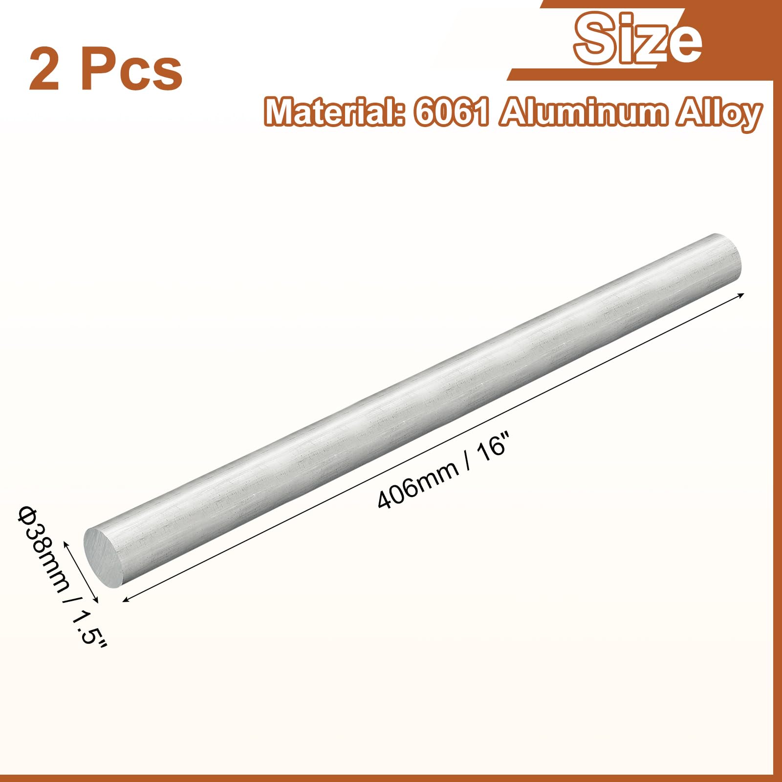 QUARKZMAN 2 Stück 1-1/2"(38mm) Durchmesser Runder Aluminiumstab 16" Lang 6061 Aluminium Rundmaterial Für Anhänger Garage Projekte