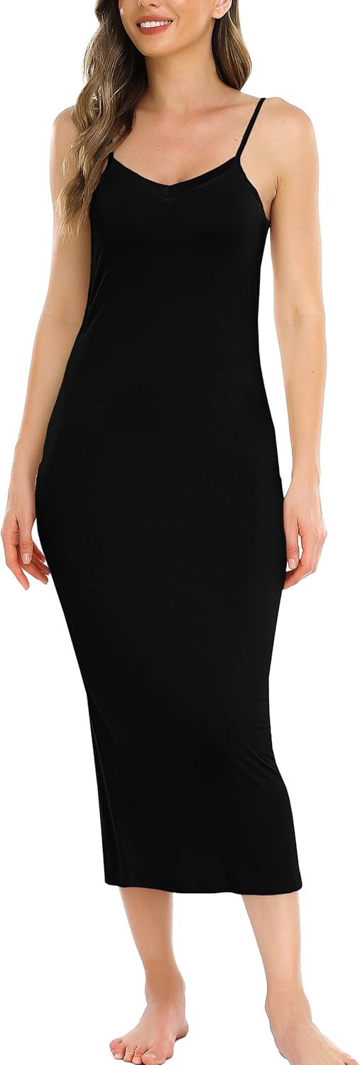 Vlazom Women Full Slips Sexy Soft Slip Dress for Under Dress Spaghetti Strap Cami Slip Chemises V Neck Negligee S-3XL