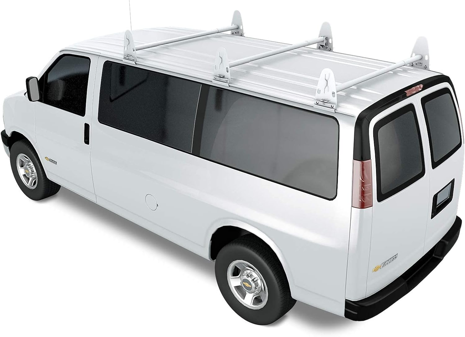 AA-Racks Model X37 Heavy Duty Rain-Gutter Van Roof Rack Round Bar Three Bar Set Steel Matte White : Automotive