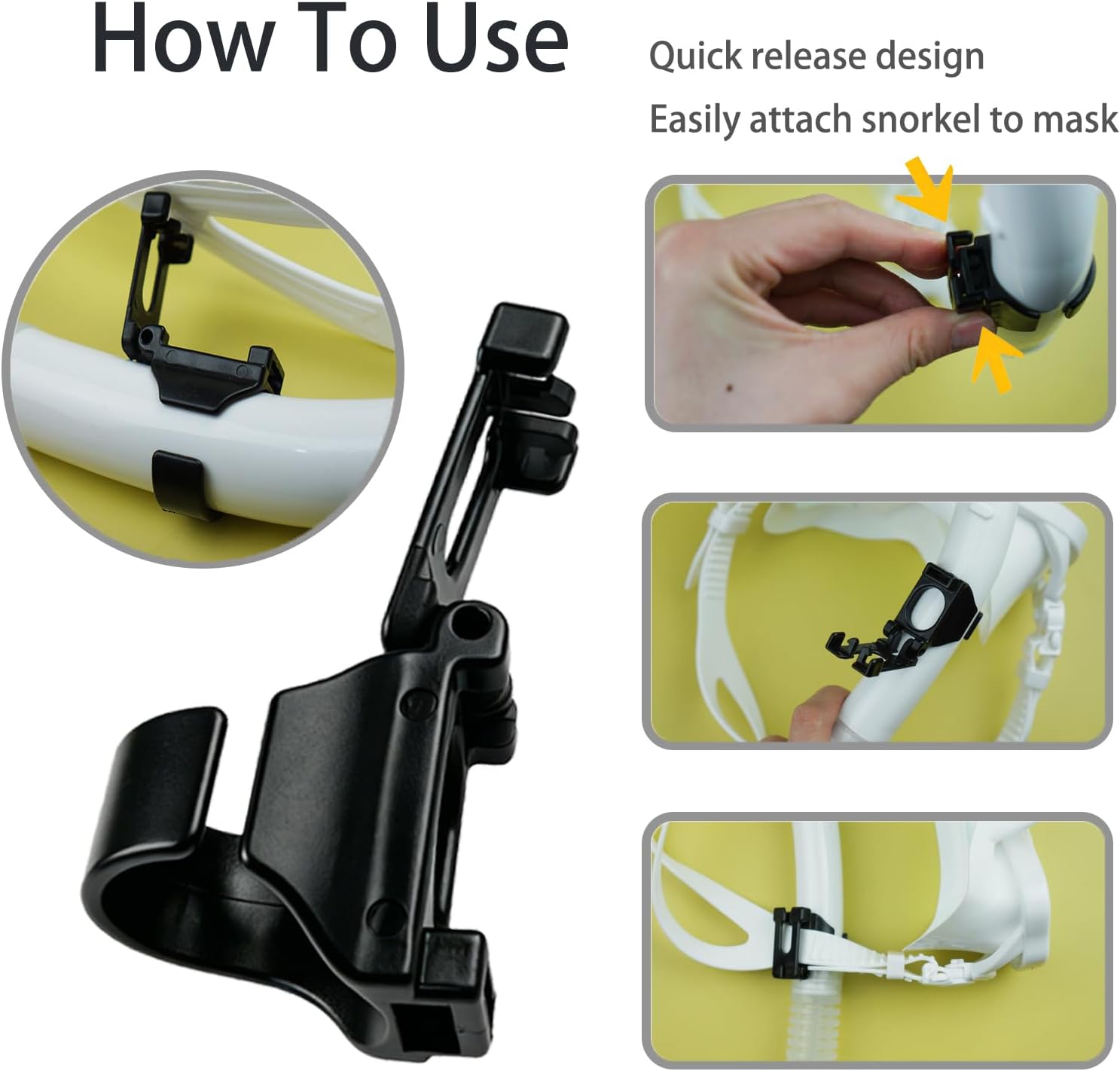 4 Pack Black Plastic Snorkel Clip Replacement for Snorkeling and Scuba Diving