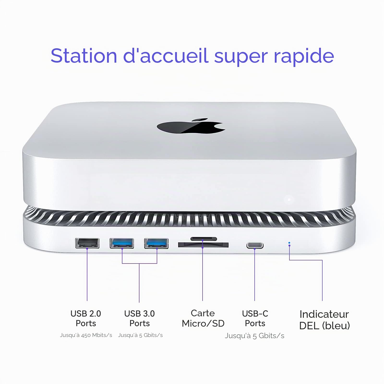 Hub USB-C avec boîtier de disque dur pour Mac Mini M1, station d'accueil de type C avec fente SSD SATA/HDD, double port USB 3.0/2.0, lecteurs de cartes TF/SD, compatible avec Mac Mini 2018/2020