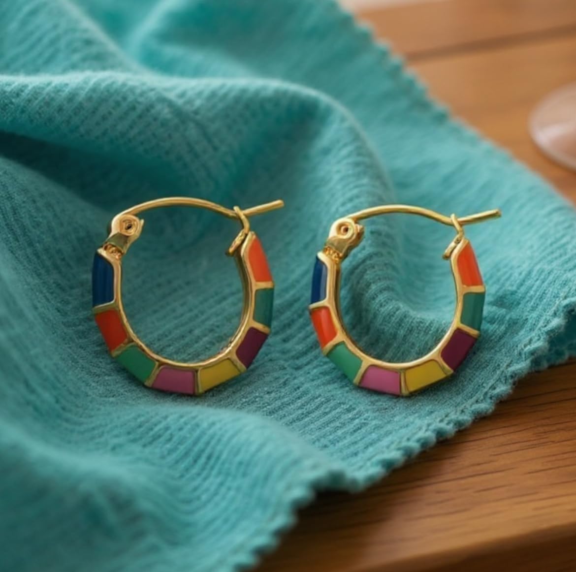 18K Gold Plated with Mulit Color Colorful Rainbow Enamel over Stainless Steel Casual Hoop Earrings for Women Nickel Free Tarnish Resistant