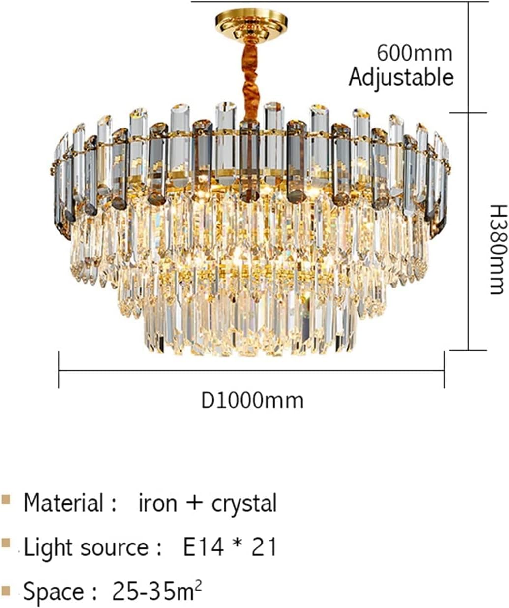 LED Chaners, E14 LED Modern Crystal Chaner Compatible with Living Room Luxury Lighting d Round Rectangle Postmodern Chain Home Decor Lamps,Chaner