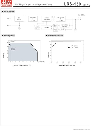 Mean Well LRS-150-24 Switching Power Supply, Single Output, 24V, 6.5A, 156W, 6.26 L x 3.82 W x 1.18 H