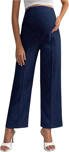 MakeMeChic Women's Business Maternity Pants Over The Belly Straight Leg Pregnanc