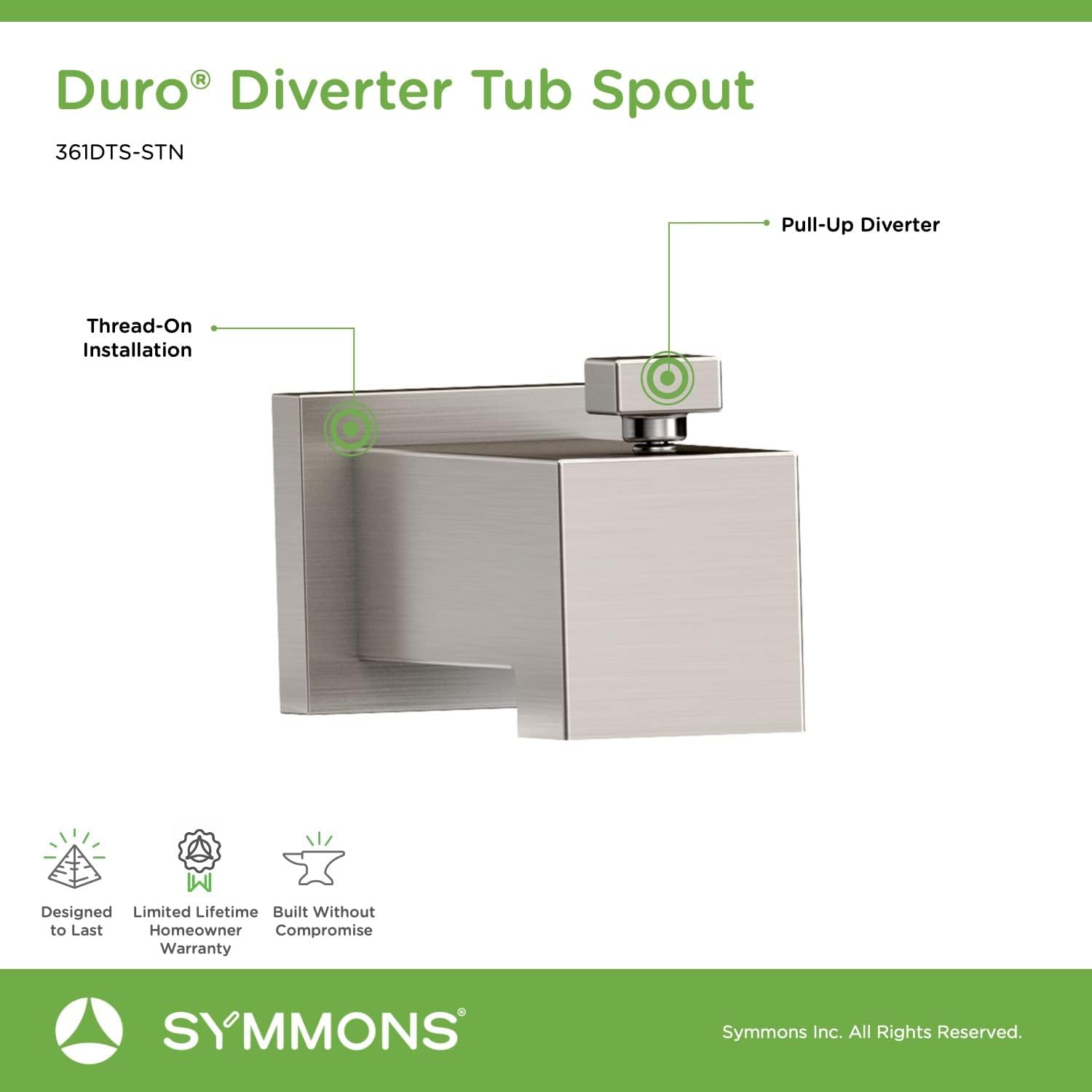 Symmons 361DTS-STN Duro Diverter Tub Spout in Satin Nickel
