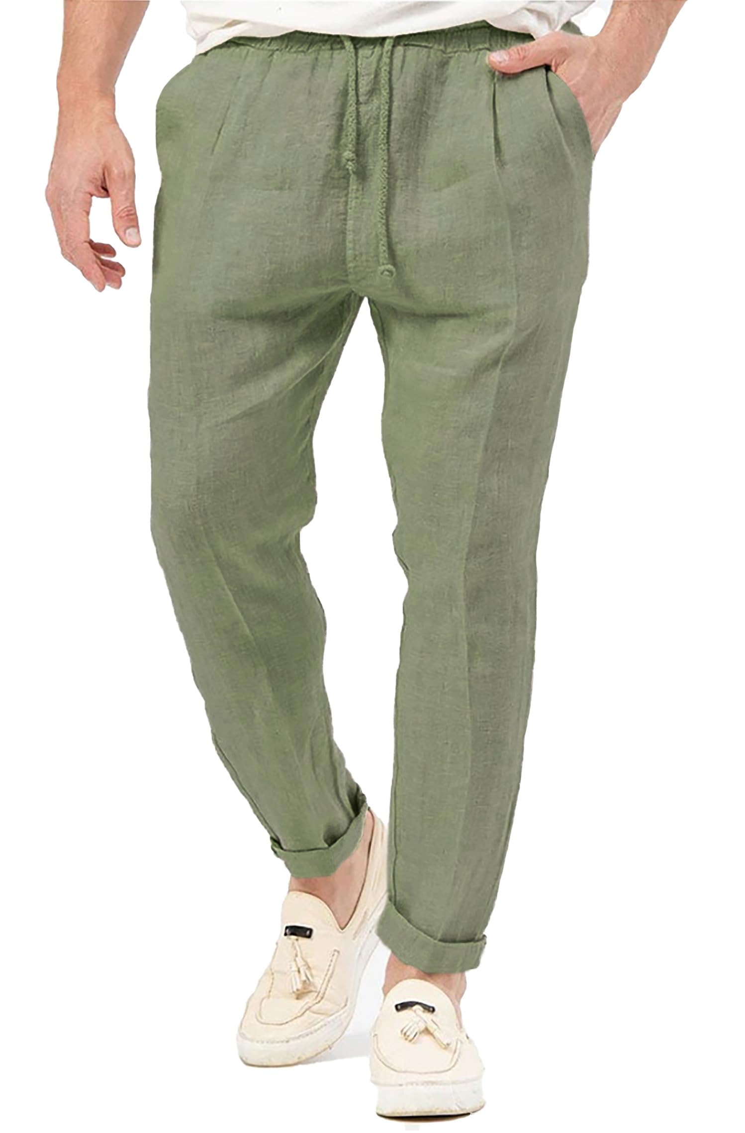 Evoga Pantaloni Uomo in Lino sartoriali Estivi Slim Fit pantalacci Casual Traspirante