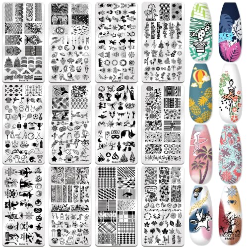 Biutee Nail Art Stamping Plate Set Nail Stamping Kit With Silicone Nail Art Stamper Scraper Flower Leaves Animal Lace Girl Star Holiday Design Nail Stamp Plate Nail Stamper Kit Nail Stamp Template #TOP7