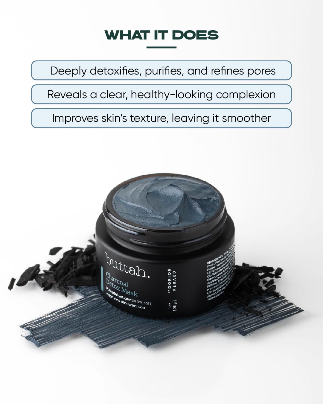 Buttah Skin Charcoal Detox Mask 1 fl oz e 30 mL - Activated Charcoal - African Butters - Rose Water - Detoxifying and deep cleansing mask for melanin rich skin - Black Owned Skincare - Image 3