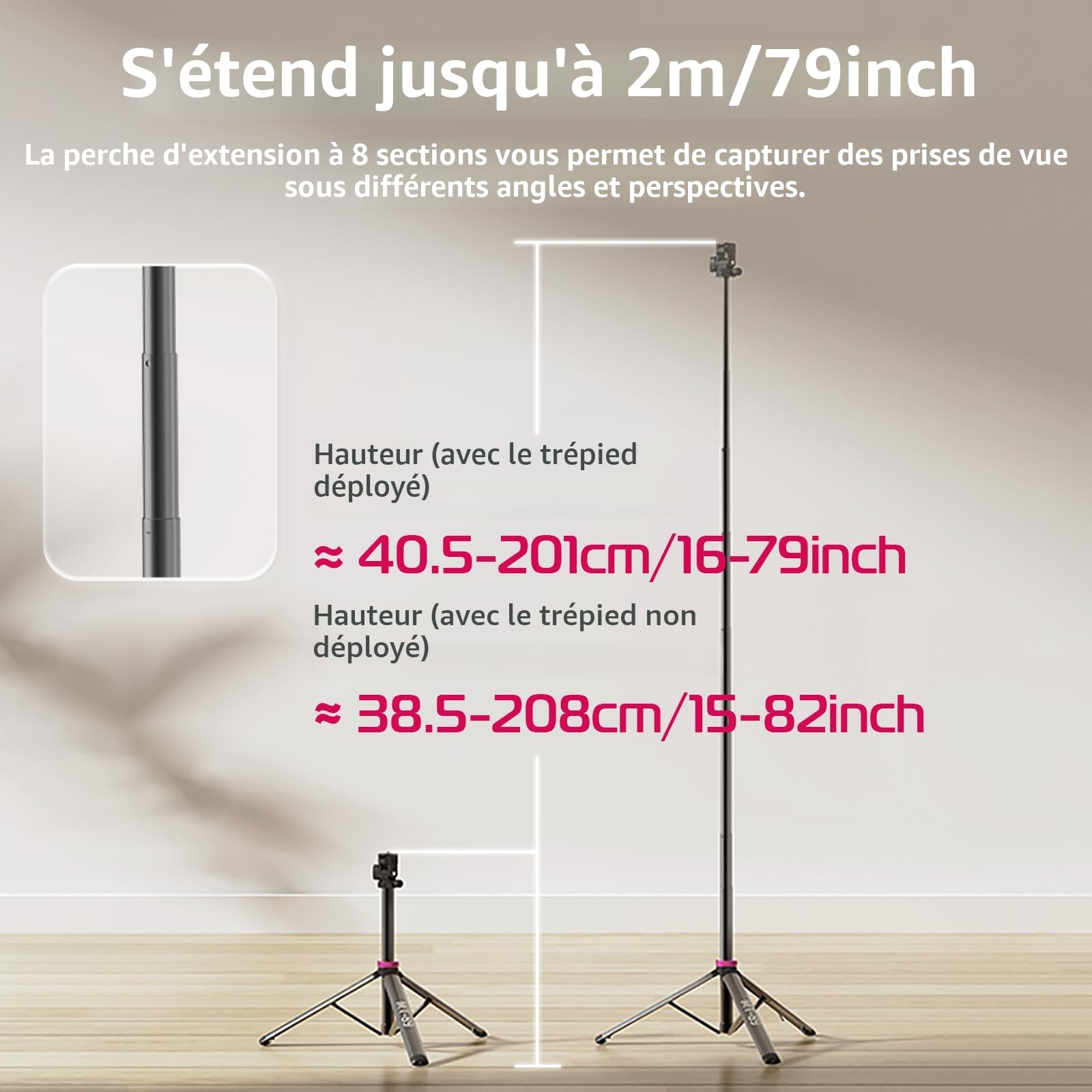 ULANZI MT-89 Trépied de Lampe en Aluminium, 208cm trépied Extensible Portable, Support pour Appareil Photo et éclairage, pour Studio Photographie Extérieure Lumière Anneau Flash Boîte à lumière