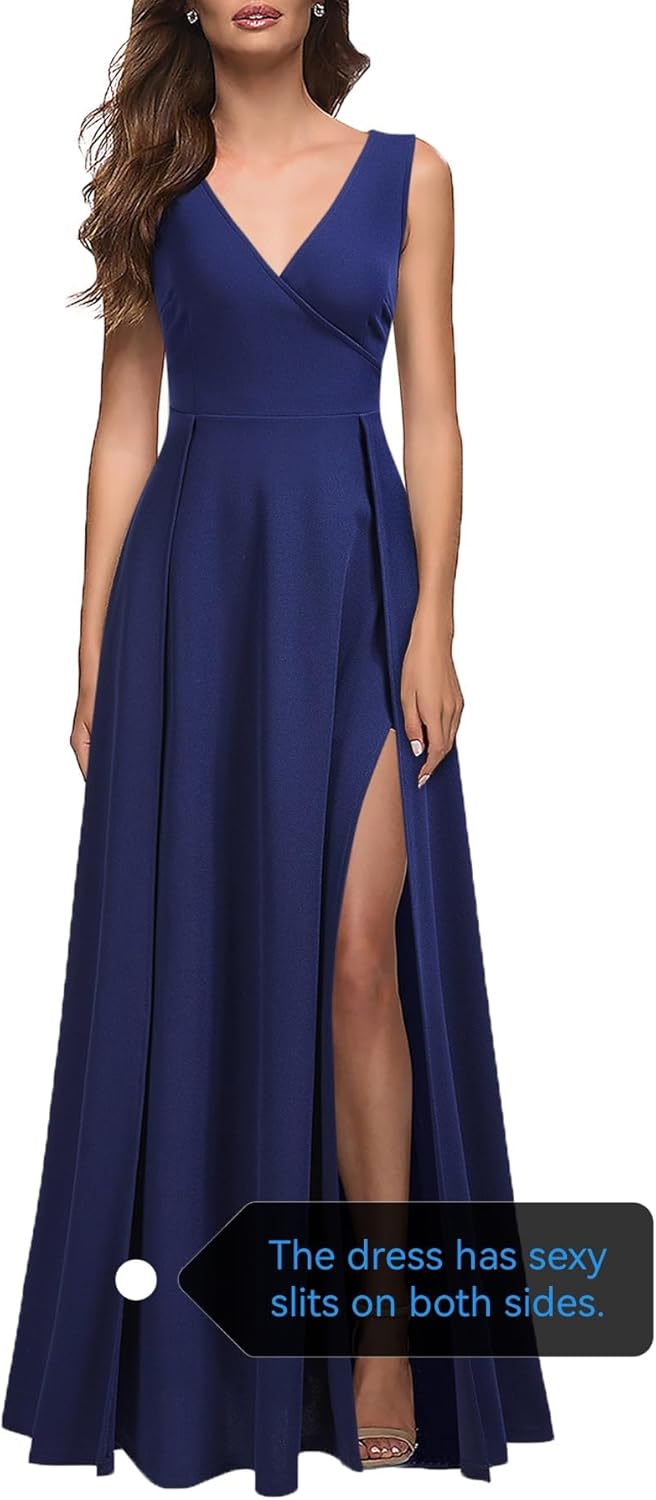 MUSHARE Women's V Neck Sleeveless Split Formal Dress Cocktail Party Prom Long Dresses - Image 4
