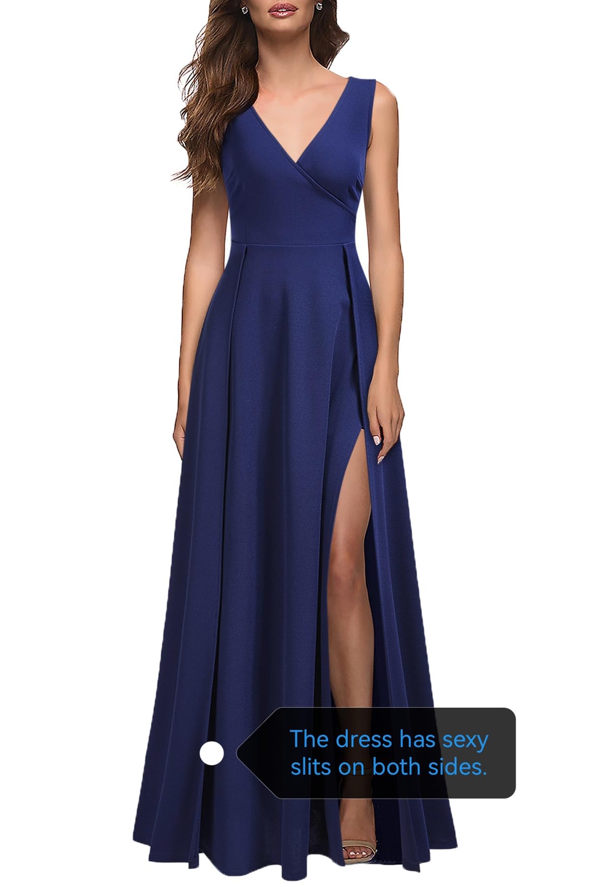 MUSHARE Women's V Neck Sleeveless Split Formal Dress Cocktail Party Prom Long Dresses: Large Navy Blue