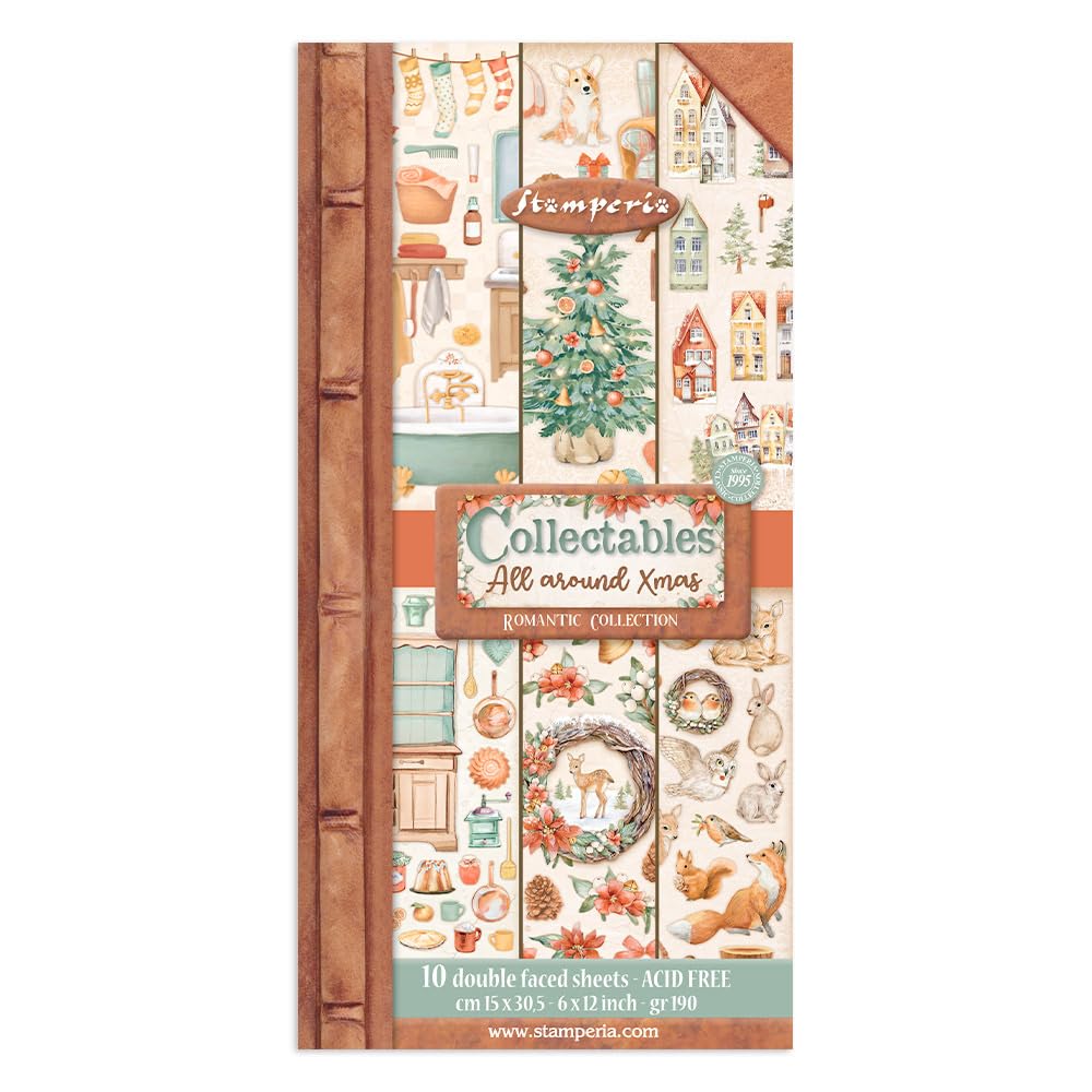Stamperia Collectables 10 Sheets 15x 30.5cm (6x12) All Around Christmas