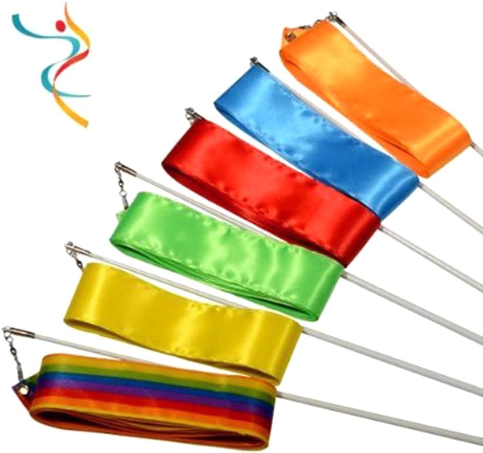 Fletion4M Gym Dance Ribbon Rhythmic Art Gymnastic Coloured Ribbons Ballet Streamer Twirling Rod Stick - Orange + Blue + Red + Green + Yellow + Colorful
